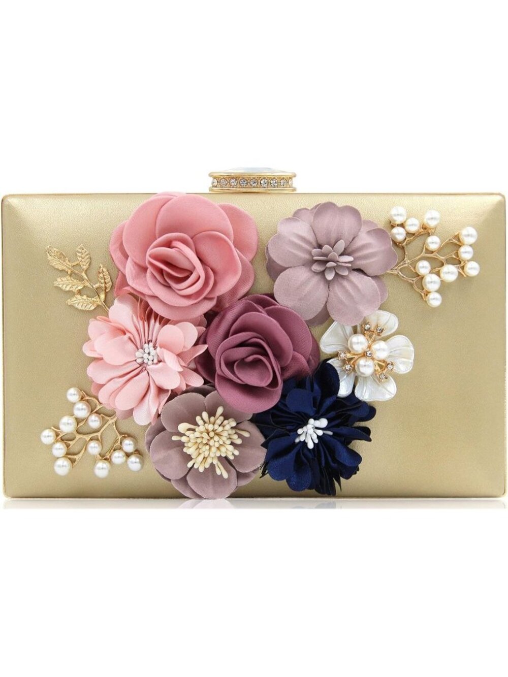 Women's Light Gold Floral Clutch Purse Wedding Rhinestone Prom Party Evening Bag